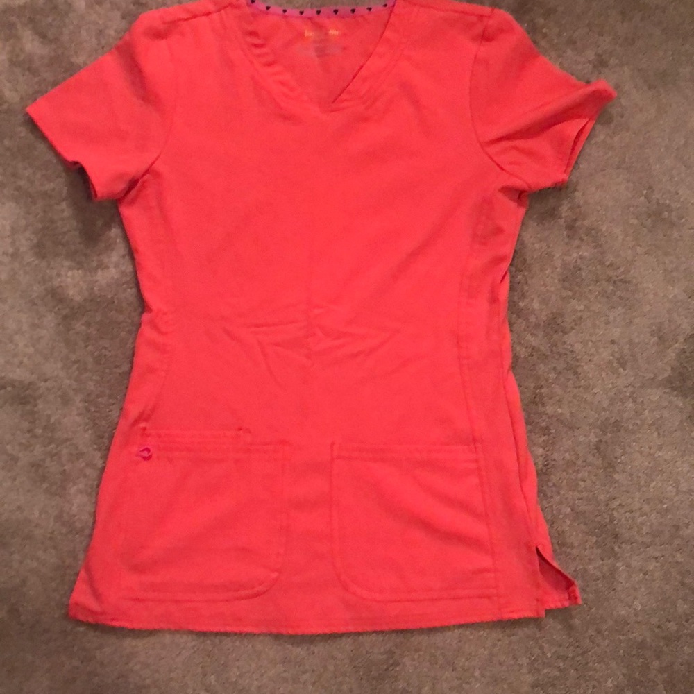 Orange coral heart souls scrub top
